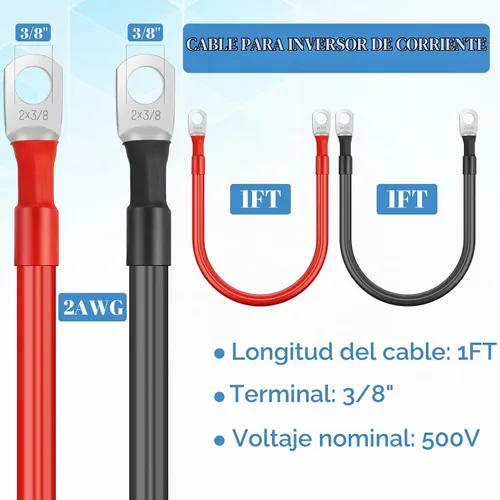Vista 2 de Hoteam Cable de batería de cobre con terminales de 3/8 pulgadas, rojo y negro, cable inversor de corriente para motocicleta solar, automóvil