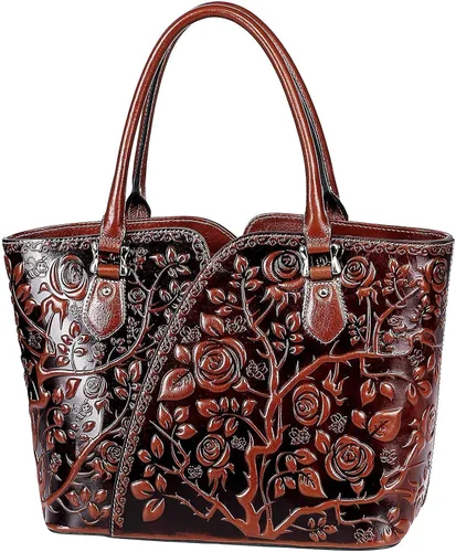 Vista 5 de PIJUSHI Bolsos de diseñador para mujer monederos florales con asa superior bolsos de cuero genuino para mujer cartera floral para mujer monederos