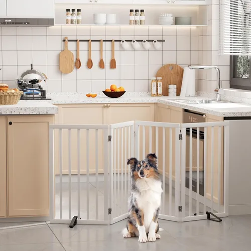 Vista 37 de Semiocthome Puertas de bambú para perros para interiores, puertas independientes de 2 paneles para cachorros para la casa con 2 soportes de metal