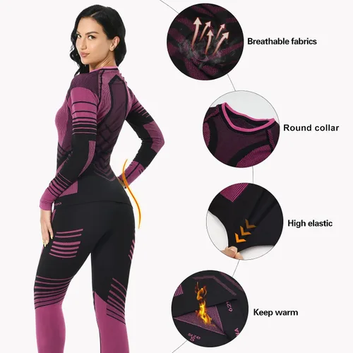 Vista 4 de MEETWEE Ropa interior térmica para mujer, Long Johns Ski para clima frío, capa base, cálida parte superior e inferior de invierno para correr