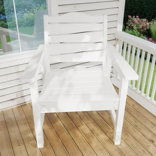 Vista 6 de Silla de patio resistente a la intemperie, sillas de patio al aire libre de madera de polietileno con asiento curvado ergonómico, sillas de comedor