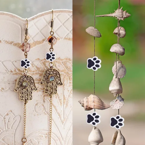 Vista 6 de 100 cuentas espaciadoras de madera con forma de huella de perro para mascotas, cuentas espaciadoras de madera en blanco y negro para hacer joyas