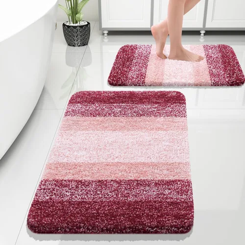 Vista 101 de OLANLY - Juego de tapetes para baño de 2 piezas, de microfibra, suaves y absorbentes, antideslizantes, lavables a máquina y para secadora, felpudos