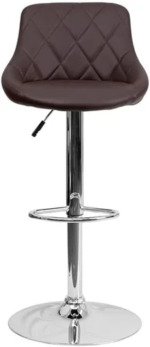 Vista 6 de Pemberly Row Quilted Bucket Seat Adjustable Bar Stool, Brown Vinyl Upholstery, Chrome Base with Footrest, Swivel Counter to Bar Height Stool for