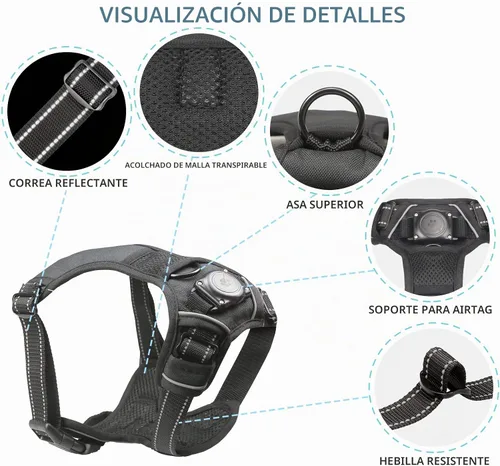 Vista 6 de Arnés para perro con soporte AirTag 100% impermeable, chaleco para perro AirTag (negro, S) No-Pull No-Choke, Fully waterproof built-in AirTag