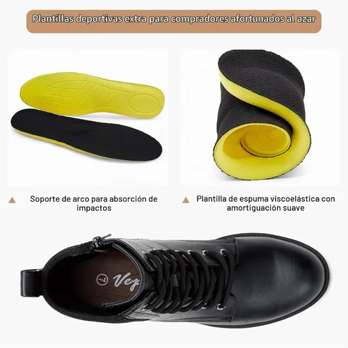 Vista 4 de Vepose Botines de combate con cordones para mujer con cremallera y suela de Negro