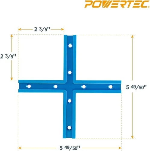 Vista 4 de POWERTEC 72080 Kit de intersección de pista en T de 3 pulgadas, 2 juegos con tornillos para madera y kit de 16 piezas de perilla de pista en T que