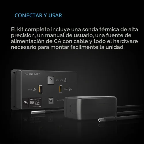 Vista 4 de Ventilador de refrigeración termostato AC Infinity CONTROLLER 2, con controlador de velocidad, para gabinete de cine en casa con medios AV