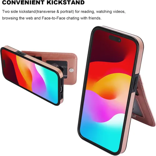 Vista 83 de KIHUWEY - Funda tipo cartera compatible con iPhone 15 con soporte para tarjetas de crédito, cierre magnético, soporte de cuero premium, cubierta