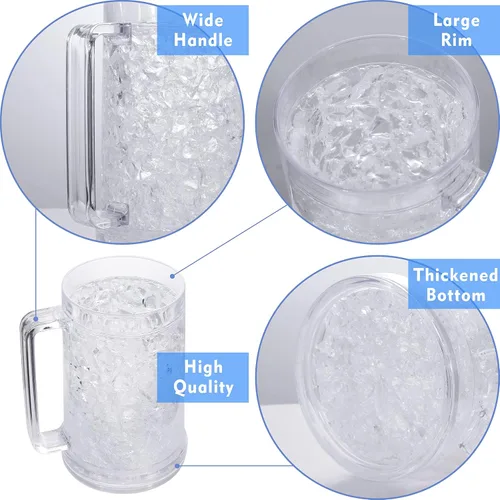 Vista 5 de Vasos para beber, tazas de cerveza de gel de doble pared, tazas de hielo para congelador, 16 onzas, taza de cerveza de plástico de enfriamiento
