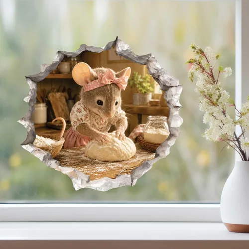 Vista 8 de Home Baker Mouse - Calcomanía de pared con agujero de pared, extraíble con efecto 3D