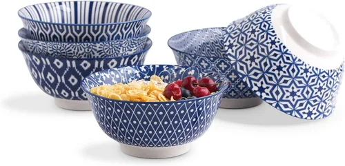 Vista 7 de Selamica, juego de 6 cuencos de porcelana para helado, cuencos pequeños, cuencos de cerámica para postres, helado, variedad