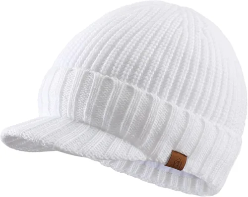Vista 18 de Home Prefer - Gorro de invierno para hombre de punto grueso con visera, gorro tipo newsboy