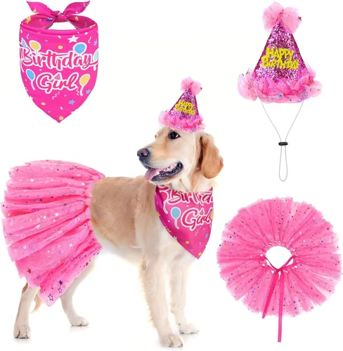 Vista 26 de SCENEREAL Suministros para fiesta de cumpleaños para perros, bandana de cumpleaños para perro, juego de collar de pajarita con números de Niño azul