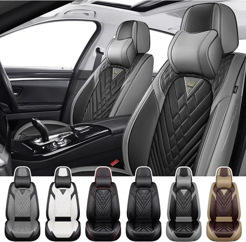 Vista 15 de Fundas de Asiento de Coche para Nissan Murano 2003-2026, Funda de Asiento Completa de Piel Nappa Impermeable, Protector de Asiento Automotriz Gris