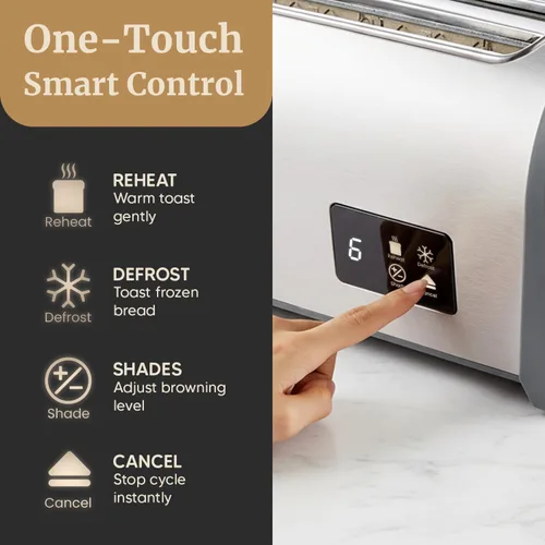 Vista 6 de Nuevo Elite Gourmet ECT4200D Tostador Digital de Ranura Larga de 4 Rebanadas, Pantalla Táctil, 6 Tonos de Tostado, Funciones de Descongelar