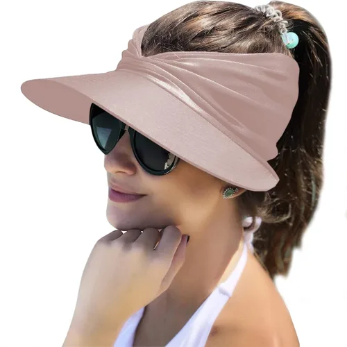 Vista 6 de Sombrero de visera para mujer, ala ancha, viseras de verano, protección UV, plegable, gorra de playa