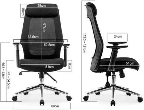 Vista 3 de Silla de oficina ergonómica con soporte lumbar, reposabrazos ajustables, altura ajustable, color negro