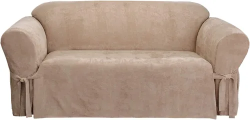 Vista 23 de SURE FIT funda para silla con alas y cojín en T de gamuza suave, de una pieza, ajuste relajado, poliéster, lavable a máquina, color chocolate