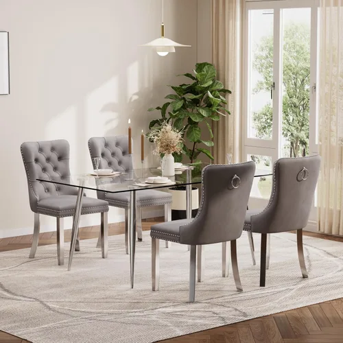 Vista 29 de Baysitone Juego de mesa de comedor de cristal de 51 pulgadas para 4, juego de 5 piezas de comedor moderno, mesa de cocina rectangular de vidrio