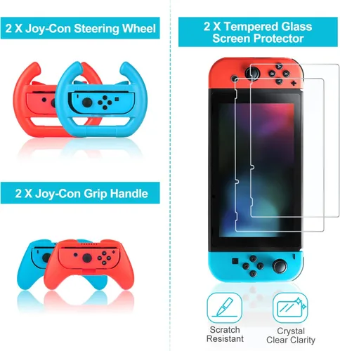 Vista 8 de Keten Kit de accesorios para interruptor NS incluye funda de transporte base de carga soporte de juego cable de extensión funda de tarjeta de juego