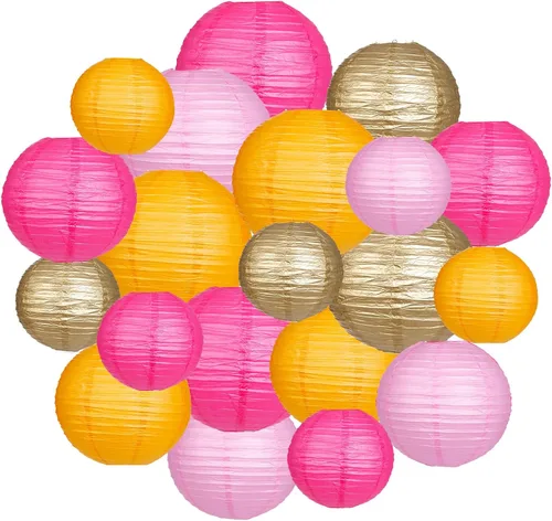 Vista 8 de Faroles de papel para decoración de fiesta, faroles chinos redondos colgantes para graduación, baby shower, decoraciones de cumpleaños rosa, paquete