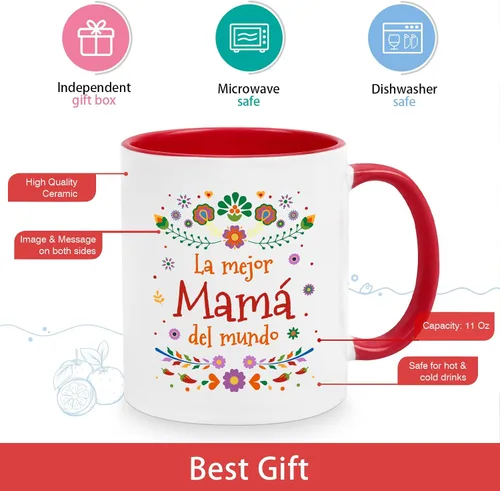 Vista 5 de Cabtnca La Mejor Mama Del Mundo, regalos para mamá en español, taza de café para mamá, regalo para mamá, regalos de Navidad para el día de la madre