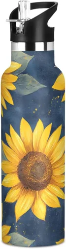 Vista 24 de Trendy Sunflower Oil Painting Style Leak Proof & BPA Free Sports Insulated Water Bottle With Straws Leak-proof Hot & Cold Double Walled for