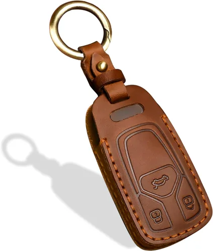 Vista 9 de OLLEN Funda para llavero de cuero genuino sin tornillos, compatible con Audi A3 A6 A6L A7 A8 Q7 Q8 E-Tron S3 S6 S7 SQ7 RS6 RS7, etc, protector