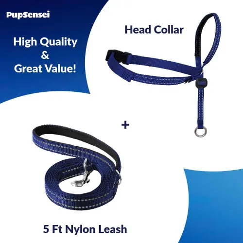 Vista 3 de Collar para la cabeza para perros, acolchado extra suave, reflectante, sin tirones, líder suave para perros con correa de nailon duradera, mango