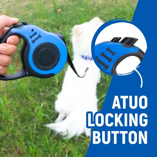 Vista 3 de Correa para mascotas de 10 pies retráctil para perro, cinta telescópica automática para perros, duradera y cómoda, con mango antideslizante