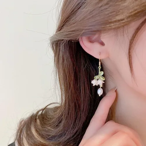 Vista 3 de RXTSLOK Lily of the Valley Necklace Flower Jewelry Earrings Bracelet Gift for Women Mom Friends Bride Weding Spring Summer