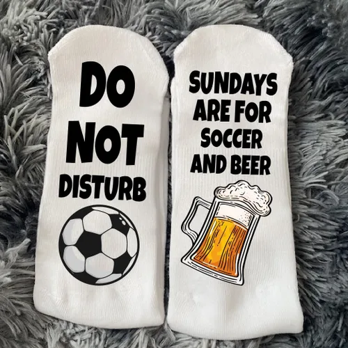 Vista 3 de Sundays Are for Soccer and Beer Socks – Funny Gift for Men and Women – Soccer Fans – Game Day Beer Drink