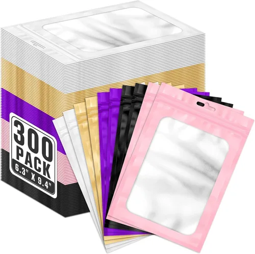 Vista 34 de ANZNKU 300 bolsas para bolígrafos, bolsas de Mylar resellables multicolor de 2.7 x 9 pulgadas, bolsas de embalaje con ventana transparente