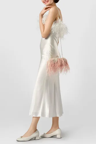Vista 5 de BABEYOND Bolso de mano de plumas de avestruz para mujer, bolso de noche con perlas, bolso de hombro para fiesta de los años 20, baile de graduación