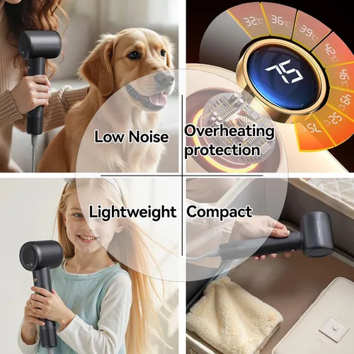 Vista 8 de Secador de Pelo BeautiFlow 110,000 RPM Motor Sin Escobillas de Alta Velocidad Iónico, con Difusor y Boquilla Suavizante, Bajo Nivel de Ruido, Ligero