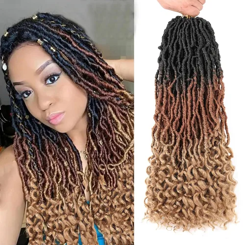 Vista 40 de Leeven 7 Paquetes Cabello Crochet Faux Locs con Puntas Rizadas 10 Pulgadas Pre-enrollado Goddess Locs Trenzas Crochet Cabello 84 Hebras Negro