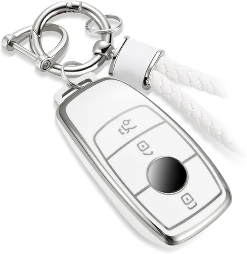 Vista 30 de Funda para Llavero Mercedes con Llavero de Cuerda Trenzada de Metal, Funda de Llave Suave Mejorada para Carcasa de Llavero Remoto Inteligente Sin