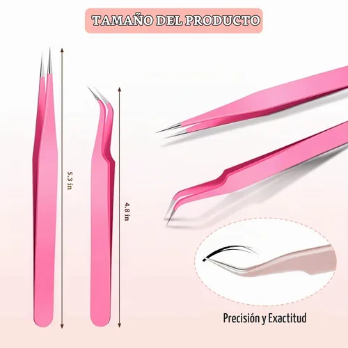 Vista 3 de Mudder 6 pinzas de pestañas de alta precisión para extensiones de pestañas, punta recta y curva, acero inoxidable para volumen de pestañas Colorido