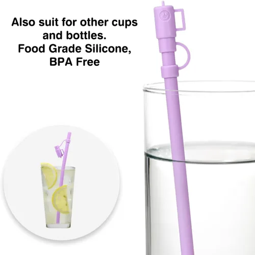 Vista 5 de Popote de repuesto para vaso Stanley de 40 onzas y 30 onzas, paquete de 4 popotes de silicona reutilizables con fundas para popotes, accesorios