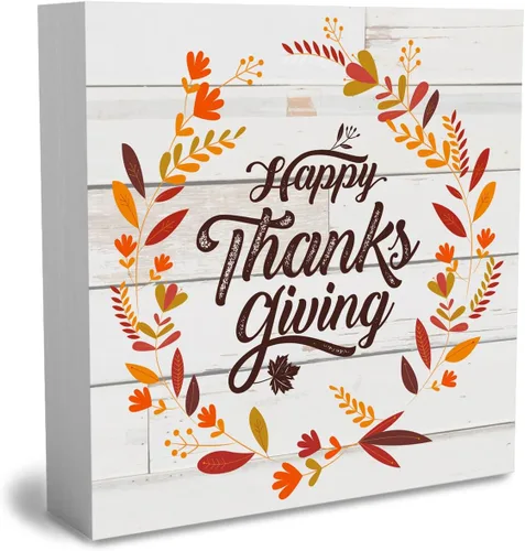 Vista 9 de Cartel rústico de madera de Acción de Gracias, caja de madera decorativa de otoño, bonita caja de madera decorativa para pared, escritorio, hogar