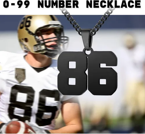 Vista 2 de Collar con número para niño de 0 a 99 atletas con número de jersey, cadena de acero inoxidable de 22 + 2 pulgadas, dije de número personalizado