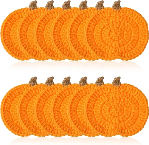 Vista 8 de Irenare 4 posavasos de calabazas de ganchillo para decoración de Halloween