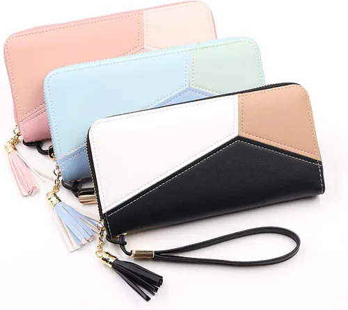 Vista 4 de Cartera larga de piel sintética para mujer, con múltiples ranuras para tarjetas y compartimento espacioso