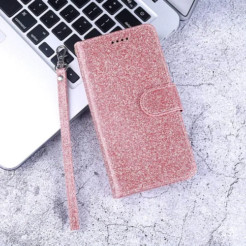 Vista 5 de Funda con purpurina para Oneplus 8 con protector de pantalla de vidrio templado y ranura para tarjetero con función atril de cuerpo completo