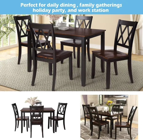 Vista 7 de Juego de mesa de comedor de 5 piezas para 4 personas, mesa rectangular y 4 sillas para cocina, comedor, familia y apartamento, patas de madera