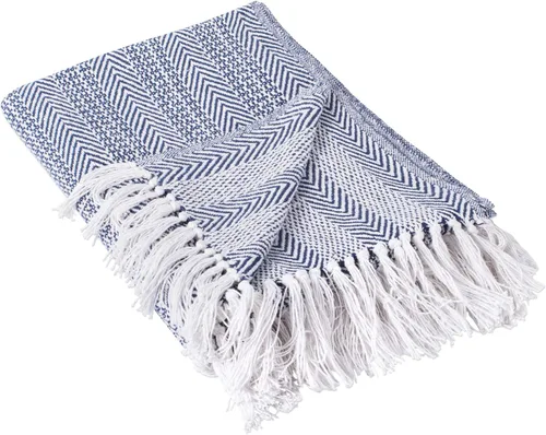 Vista 15 de DII Manta de algodón con diseño de espiga rayada, colección Herringbone, 50x60, Aqua