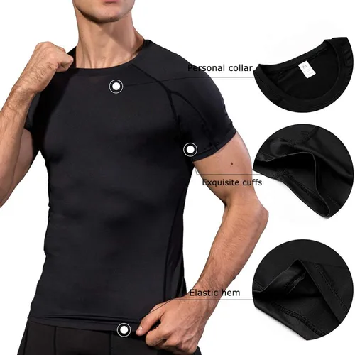 Vista 6 de Paquete de 3 camisetas de compresión para hombre, camisetas de entrenamiento de manga corta, camisetas de secado fresco, camiseta deportiva