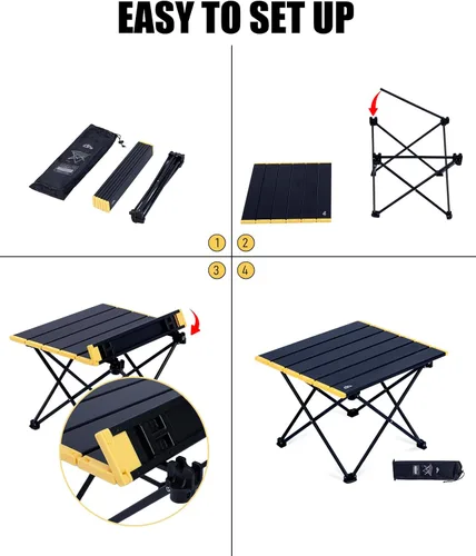 Vista 6 de iClimb - Mesa de camping ultraligera y compacta plegable con bolsa de transporte (color negro - L)