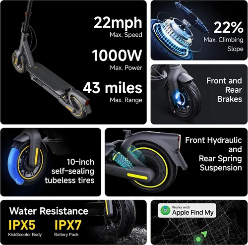 Vista 2 de Scooter eléctrico Segway Ninebot Serie MAX para adultos, 22-28 MPH, hasta 50 millas de alcance, suspensión doble, certificado UL-2272 2271 (G2/G3)